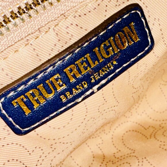 TRUE RELIGION BLUE DENIM BOSTON SATCHEL CROSSBODY BAG - Picture 11 of 12
